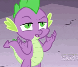 Size: 838x720 | Tagged: safe, screencap, spike, dragon, g4, simple ways, animated, gif, hub logo, hubble, image, male, my little pony, shrug, solo, the hub