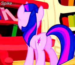 Size: 838x720 | Tagged: suggestive, edit, edited screencap, screencap, spike, twilight sparkle, dragon, pony, g4, simple ways, the crystal empire, animated, butt, caption, demands, dialogue, female, gif, hub logo, hubble, image, implied sex, male, mare, my little pony, plot, request, shipping, shrug, solo, straight, text, the ass was fat, the hub, twispike, vulgar