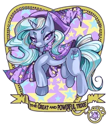 Size: 1850x2141 | Tagged: safe, artist:raspbearyart, derpibooru import, trixie, pony, unicorn, g4, abstract background, clothes, female, hat, horn, image, mare, old banner, png, simple background, solo, thick eyebrows, transparent background, trixie's hat