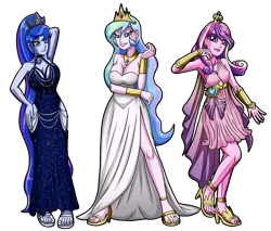 Size: 4328x3679 | Tagged: safe, artist:artemis-polara, derpibooru import, kotobukiya, princess cadance, princess celestia, princess luna, human, equestria girls, g4, clothes, commission, crown, cuffs (clothes), dress, feet, female, high heels, image, jewelry, kotobukiya princess cadance, nail polish, png, regalia, sandals, shoes, simple background, thin, toe ring, transparent background