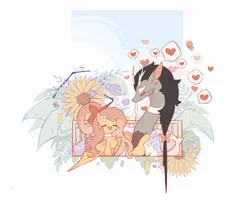 Size: 2086x1677 | Tagged: safe, artist:catsarecute, derpibooru import, angel bunny, discord, fluttershy, draconequus, pegasus, pony, rabbit, g4, animal, cute, discoshy, discute, duo, duo male and female, female, flower, heart, image, male, mare, open mouth, open smile, png, shipping, shyabetes, smiling, straight, sunflower