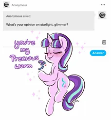 Size: 1455x1597 | Tagged: safe, artist:lou, derpibooru import, starlight glimmer, trixie, pony, unicorn, worm, g4, ask, clothes, duo, female, hat, horn, image, jpeg, lesbian, shipping, startrix, trixie's hat, tumblr, wormified