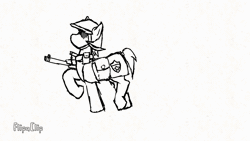 Size: 1280x720 | Tagged: safe, artist:disasterpaladin, derpibooru import, oc, unofficial characters only, earth pony, pony, fanfic:empty horizons, alternate universe, animated, armor, black and white, clothes, fanfic art, gif, grayscale, gun, helmet, image, infantry, monochrome, reference sheet, soldier, weapon