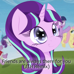 Size: 1361x1361 | Tagged: safe, artist:an-m, artist:joinedtheherd, derpibooru import, edit, edited screencap, screencap, applejack, fluttershy, pinkie pie, rainbow dash, rarity, spike, starlight glimmer, twilight sparkle, twilight sparkle (alicorn), alicorn, dragon, earth pony, pegasus, pony, unicorn, g4, season 5, the cutie re-mark, 2015, acoustic, animated, bust, electronic, female, friends are always there for you, happy hardcore, hardcore, horn, image, lossless transcode, male, mane seven, mane six, music, my little pony, offscreen character, offscreen female, offscreen male, orchestral, out of frame, remix, screencap background, show tune remix, sound, sound only, vocals, webm, wingless spike