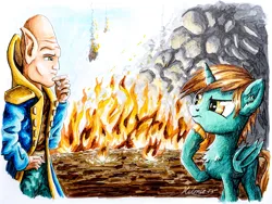 Size: 4789x3592 | Tagged: safe, artist:helmie-art, derpibooru import, oc, oc:tiel, alicorn, bat pony, bat pony alicorn, pony, bat wings, crossover, elgar, fire, horn, image, jpeg, power rangers, wings