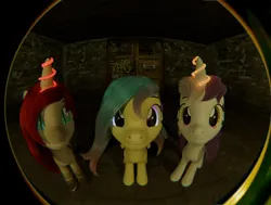 Size: 970x734 | Tagged: safe, artist:ytkitty, derpibooru import, oc, oc:lin melfrey, oc:sweetieck dreams, oc:voxel sky, unofficial characters only, pegasus, pony, unicorn, g4, 3d, blender, cute, female, filly, foal, horn, image, indoors, jpeg, mare, not sweetie belle, ocbetes, poster, trio, unicorn horn, wings