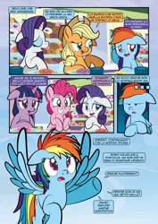 Size: 1920x2715 | Tagged: safe, artist:alexdti, derpibooru import, applejack, pinkie pie, rainbow dash, rarity, twilight sparkle, twilight sparkle (alicorn), alicorn, earth pony, pony, unicorn, comic:how we met (italian), g4, ..., comic, female, filly, filly rainbow dash, flying, foal, horn, image, italian, jpeg, open mouth, speech bubble, younger
