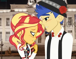 Size: 3024x2360 | Tagged: safe, artist:spiralarchives5688, derpibooru import, flash sentry, sunset shimmer, equestria girls, g4, blushing, female, flashimmer, image, male, png, shipping, straight