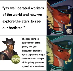 Size: 1249x1220 | Tagged: artist needed, source needed, safe, derpibooru import, oc, oc:posada, alien, sea pony, equestria at war mod, image, meme, png, sad, stellaris