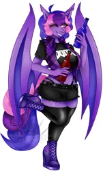 Size: 1236x2048 | Tagged: safe, artist:nekomellow, ponerpics import, oc, oc:cinnamon music, unofficial characters only, alicorn, bat pony, bat pony alicorn, bat wings, breasts, clothes, female, horn, image, jpeg, solo, solo female, wings