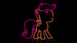 Size: 1600x900 | Tagged: safe, artist:maxis122, derpibooru import, scootaloo, pegasus, pony, g4, black background, female, filly, foal, image, png, silhouette, simple background, solo, wallpaper