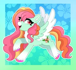 Size: 2344x2156 | Tagged: safe, artist:emera33, derpibooru import, oc, oc:plumeria, pegasus, pony, coat markings, colored chest fluff, colored wings, colored wingtips, facial markings, female, high res, image, mare, open mouth, open smile, passepartout, png, smiling, snip (coat marking), socks (coat marking), solo, spread wings, unshorn fetlocks, wings