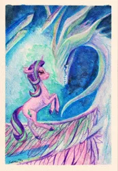 Size: 4222x6104 | Tagged: safe, artist:cahandariella, derpibooru import, starlight glimmer, dragon, pony, unicorn, g4, dark souls, horn, image, jpeg, seath the scaleless