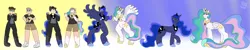 Size: 7500x1500 | Tagged: safe, artist:blizzymango, derpibooru import, princess celestia, princess luna, alicorn, human, pony, g4, duo, gradient background, high res, human to pony, hypno eyes, image, male to female, peytral, png, rule 63, transformation, transformation sequence, transgender transformation