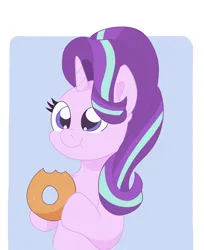 Size: 1678x2055 | Tagged: safe, artist:sparkly-retsuko, derpibooru import, starlight glimmer, pony, unicorn, g4, bagel, bread, eating, female, food, horn, image, mare, png, solo