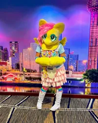 Size: 1080x1347 | Tagged: safe, artist:cottonjellyjj, derpibooru import, fluttershy, g4, clothes, fursuit, image, irl, jpeg, photo, ponysuit, skirt, solo