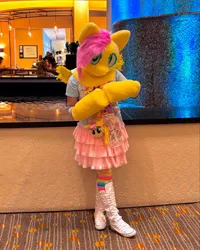 Size: 1080x1347 | Tagged: safe, artist:cottonjellyjj, derpibooru import, fluttershy, g4, clothes, fursuit, image, irl, jpeg, photo, ponysuit, skirt, solo