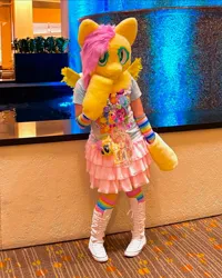 Size: 1080x1347 | Tagged: safe, artist:cottonjellyjj, derpibooru import, fluttershy, g4, clothes, fursuit, image, irl, jpeg, photo, ponysuit, skirt, solo