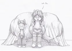 Size: 2280x1626 | Tagged: suggestive, artist:parumpi, derpibooru import, oc, unofficial characters only, pony, blushing, bowtie, bride, butt, clothes, dress, duo, duo male and female, female, grayscale, groom, huge butt, hyper, hyper butt, image, impossibly large butt, jpeg, large butt, larger female, male, marriage, monochrome, plot, size difference, suit, wedding, wedding dress