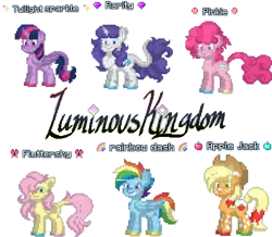 Size: 3957x3452 | Tagged: safe, artist:furhoof64, derpibooru import, applejack, fluttershy, pinkie pie, rainbow dash, rarity, twilight sparkle, twilight sparkle (alicorn), alicorn, earth pony, pegasus, pony, unicorn, pony town, g4, element of generosity, element of honesty, element of kindness, element of laughter, element of loyalty, element of magic, elements of harmony, female, game screencap, horn, image, luminouskingdom, png, simple background, transparent background