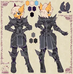 Size: 3108x3160 | Tagged: safe, artist:flightov, derpibooru import, oc, unofficial characters only, anthro, earth pony, armor, female, image, knight, knight armor, medieval, png, reference sheet, solo, solo female