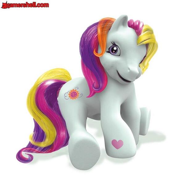 Size: 751x768 | Tagged: source needed, safe, derpibooru import, sunny daze (g3), earth pony, pony, g3, 3d, female, hoof heart, image, jpeg, looking at you, mare, pc play pack, render, simple background, solo, uncanny valley, underhoof, white background