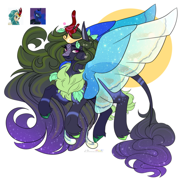 Size: 1700x1680 | Tagged: safe, artist:legendaryshadee, derpibooru import, princess luna, rain shine, oc, hybrid, kirin, g4, image, parent:princess luna, parent:rain shine, png, simple background, transparent background