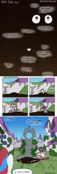 Size: 1024x3072 | Tagged: safe, artist:nerdynordic, derpibooru import, cozy glow, zipp storm, pegasus, pony, comic:silent glow, g4, g5, buried, buried alive, canterlot, comic, dialogue, dirty, duo, duo female, female, filly, foal, gravestone, image, implied flurry heart, jpeg, lying down, mare, mud, muddy, outdoors, overgrown, ruins