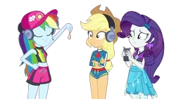 Size: 2556x1440 | Tagged: safe, derpibooru import, edit, edited screencap, editor:jacksontormbaymaz, screencap, applejack, rainbow dash, rarity, equestria girls, equestria girls series, g4, lost and found, applejack's beach shorts swimsuit, applejack's hat, background removed, bikini, bikini top, clothes, confused, cowboy hat, dismay, ear piercing, earring, eyes closed, female, geode of shielding, geode of super speed, geode of super strength, grin, hat, headphones, image, jewelry, long sleeved shirt, long sleeves, magical geodes, midriff, mobile phone, my little pony equestria girls: better together, necklace, phone, piercing, png, rainbow dash's beach shorts swimsuit, rarity's blue sarong, rarity's purple bikini, shirt, short shirt, shorts, simple background, sleeveless, sleeveless shirt, smiling, stetson, swimming trunks, swimsuit, teenager, teeth, transparent background, trio, trio female