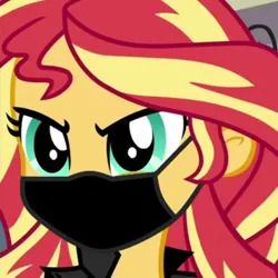 Size: 4320x4320 | Tagged: safe, artist:brokenadam, screencap, sunset shimmer, acadeca, equestria girls, friendship games, 1:1, absurd resolution, angry, coronavirus, covid-19, face mask, image, mask, png