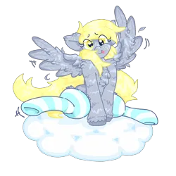 Size: 2000x2000 | Tagged: safe, artist:deet, derpibooru import, derpy hooves, pegasus, pony, g4, :p, chest fluff, clothes, cloud, female, fluffy, freckles, human shoulders, image, looking at you, mare, on a cloud, png, simple background, sitting, sitting on cloud, socks, solo, spread wings, stockings, striped socks, thigh highs, tongue out, transparent background, unshorn fetlocks, wings