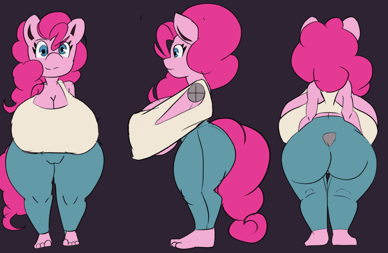 Size: 4121x2690 | Tagged: suggestive, artist:penlink, derpibooru import, pinkie pie, anthro, earth pony, plantigrade anthro, pony, g4, ass, balloonbutt, barefoot, big breasts, breasts, busty pinkie pie, butt, cameltoe, cleavage, feet, female, huge breasts, image, impossibly large breasts, looking at you, mare, png, reference sheet, smiling, smiling at you, solo, solo female, thighs, thunder thighs, wide hips