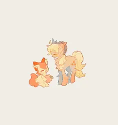 Size: 1440x1531 | Tagged: safe, artist:malibumiso, derpibooru import, apple bloom, applejack, earth pony, pony, g4, adorabloom, applebetes, beige background, cute, duo, duo female, female, filly, fluffy, foal, image, jackabetes, jpeg, mare, open mouth, open smile, siblings, simple background, sisters, smiling