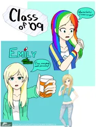 Size: 1620x2160 | Tagged: safe, artist:gibsterboy5, derpibooru import, rainbow dash, human, g4, class of 09, deviantart, dialogue, digital art, drugs, emily (class of '09), image, implied rainbow dash, jpeg, light skin, percocet, pill bottle, pills, signature, speech bubble, vulgar