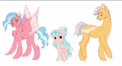 Size: 1280x692 | Tagged: safe, artist:chotbophoe, derpibooru import, cozy glow, oc, pegasus, pony, g4, female, image, jpeg, male, mare, simple background, stallion, trio, white background