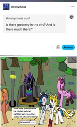 Size: 1181x1925 | Tagged: safe, artist:ask-luciavampire, derpibooru import, oc, bat pony, earth pony, pony, undead, unicorn, vampire, vampony, ask, horn, image, park, png, tumblr