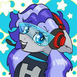 Size: 4096x4096 | Tagged: safe, artist:opalacorn, derpibooru import, oc, oc:cinnabyte, unofficial characters only, earth pony, pony, female, headset, image, jpeg, mare, open mouth, open smile, smiling, solo, starry eyes, visor, wingding eyes