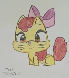 Size: 1454x1634 | Tagged: safe, artist:tom artista, derpibooru import, apple bloom, cat, g4, animal, animal in mlp form, catified, female, image, jpeg, solo, species swap, traditional art