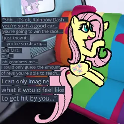 Size: 366x365 | Tagged: safe, artist:sunrise-pony, derpibooru import, fluttershy, rainbow dash, twilight sparkle, twilight sparkle (alicorn), alicorn, pegasus, pony, g4, car, carified, dialogue, female, flutterdash, image, lesbian, mare, png, shipping, solo focus, transformation