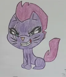 Size: 1229x1438 | Tagged: safe, artist:tom artista, derpibooru import, fizzlepop berrytwist, tempest shadow, cat, g4, my little pony: the movie, animal, animal in mlp form, catified, drawing, evil grin, female, grin, image, jpeg, my little pony, smiling, solo, species swap, traditional art