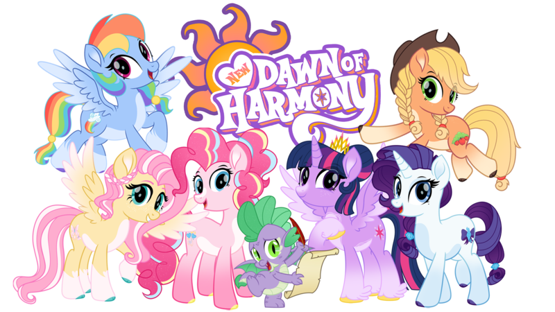 Size: 1920x1080 | Tagged: safe, artist:lovinglypromise, derpibooru import, applejack, fluttershy, pinkie pie, rainbow dash, rarity, spike, twilight sparkle, twilight sparkle (alicorn), alicorn, dragon, earth pony, pegasus, pony, unicorn, g4, alternate cutie mark, alternate design, alternate hairstyle, applejack's hat, beauty mark, braid, braided pigtails, cloven hooves, coat markings, colored hooves, colored pinnae, colored wings, cowboy hat, cute, cyan hooves, dark belly, eyebrows, eyebrows visible through hair, facial markings, female, fetlock tuft, gradient legs, gradient mane, gradient pinnae, gradient tail, gradient wings, hat, hooves, horn, image, looking at you, male, mane seven, mane six, mare, new crown, pale belly, pigtails, png, ponytail, purple hooves, quill, raised hoof, scroll, simple background, socks (coat marking), stripe (coat marking), tail, transparent background, unshorn fetlocks, winged spike, wings, yellow hooves