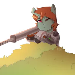 Size: 3000x3000 | Tagged: safe, derpibooru import, oc, unofficial characters only, pony, unicorn, aiming, armor, bush, gun, horn, image, png, rifle, simple background, solo, weapon, white background