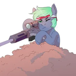 Size: 3000x3000 | Tagged: safe, derpibooru import, oc, unofficial characters only, earth pony, pony, aiming, bandana, bush, gun, image, png, rifle, simple background, sniper rifle, solo, weapon, white background