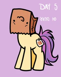 Size: 800x1000 | Tagged: safe, artist:paperbagpony, derpibooru import, oc, oc:paper bag, unofficial characters only, earth pony, pony, fake cutie mark, female, image, mare, oh dear, png, purple background, simple background, solo, upside down