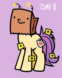 Size: 800x1000 | Tagged: safe, artist:paperbagpony, derpibooru import, oc, oc:paper bag, unofficial characters only, fake cutie mark, image, png, purple background, simple background, solo, sticky note