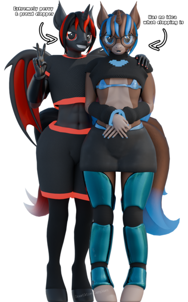 Size: 2160x3458 | Tagged: suggestive, artist:cappyadams, derpibooru import, oc, oc:arnas atakiyo (cappyadams), oc:robin akiyama (cappyadams), unofficial characters only, anthro, unguligrade anthro, 3d, blender, blender cycles, duo, femboy, feminine stallion, image, innocent, male, pervert, png, simple background, transparent background