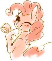 Size: 501x586 | Tagged: safe, artist:pasikon, derpibooru import, pinkie pie, earth pony, pony, g4, blush lines, blushing, doodle, female, giggling, grin, hoof fluff, image, jpeg, looking at you, looking back, looking back at you, mare, one eye closed, raised hoof, raised hooves, simple background, smiling, smiling at you, solo, turned head, underhoof, upper body, white background, wink, winking at you