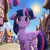 Size: 2048x2048 | Tagged: safe, machine learning generated, prompter:star streaker, twilight sparkle, twilight sparkle (alicorn), alicorn, pony, g4, blue sky, blushing, cute, female, floppy ears, generator:pony diffusion v6 xl, image, looking at you, mare, movie accurate, png, ponyville, sun, vector, village, wings