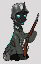 Size: 719x1119 | Tagged: safe, artist:gardarik, derpibooru import, oc, unofficial characters only, changeling, equestria at war mod, clothes, gun, helmet, image, military uniform, png, rifle, solo, uniform, weapon