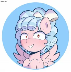 Size: 2028x2048 | Tagged: safe, artist:eltrash_art6, derpibooru import, cozy glow, pegasus, pony, g4, blushing, bow, commission, crazy glow, evil grin, female, filly, foal, freckles, grin, hair bow, icon, image, insanity, jpeg, pure concentrated unfiltered evil of the utmost potency, pure unfiltered evil, smiling, solo